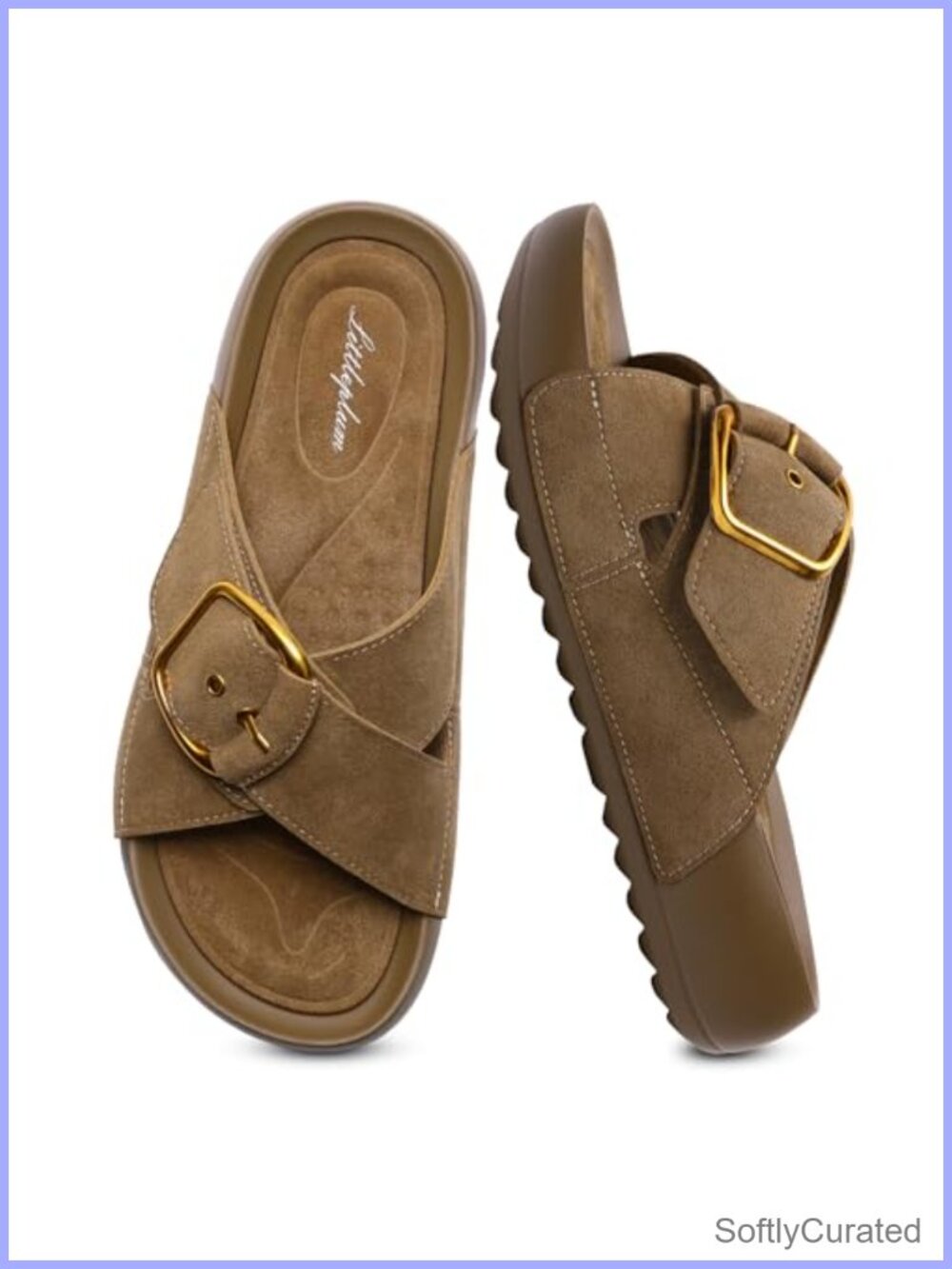 Women's Suede Slide Sandals with Arch Support Platform Wedge